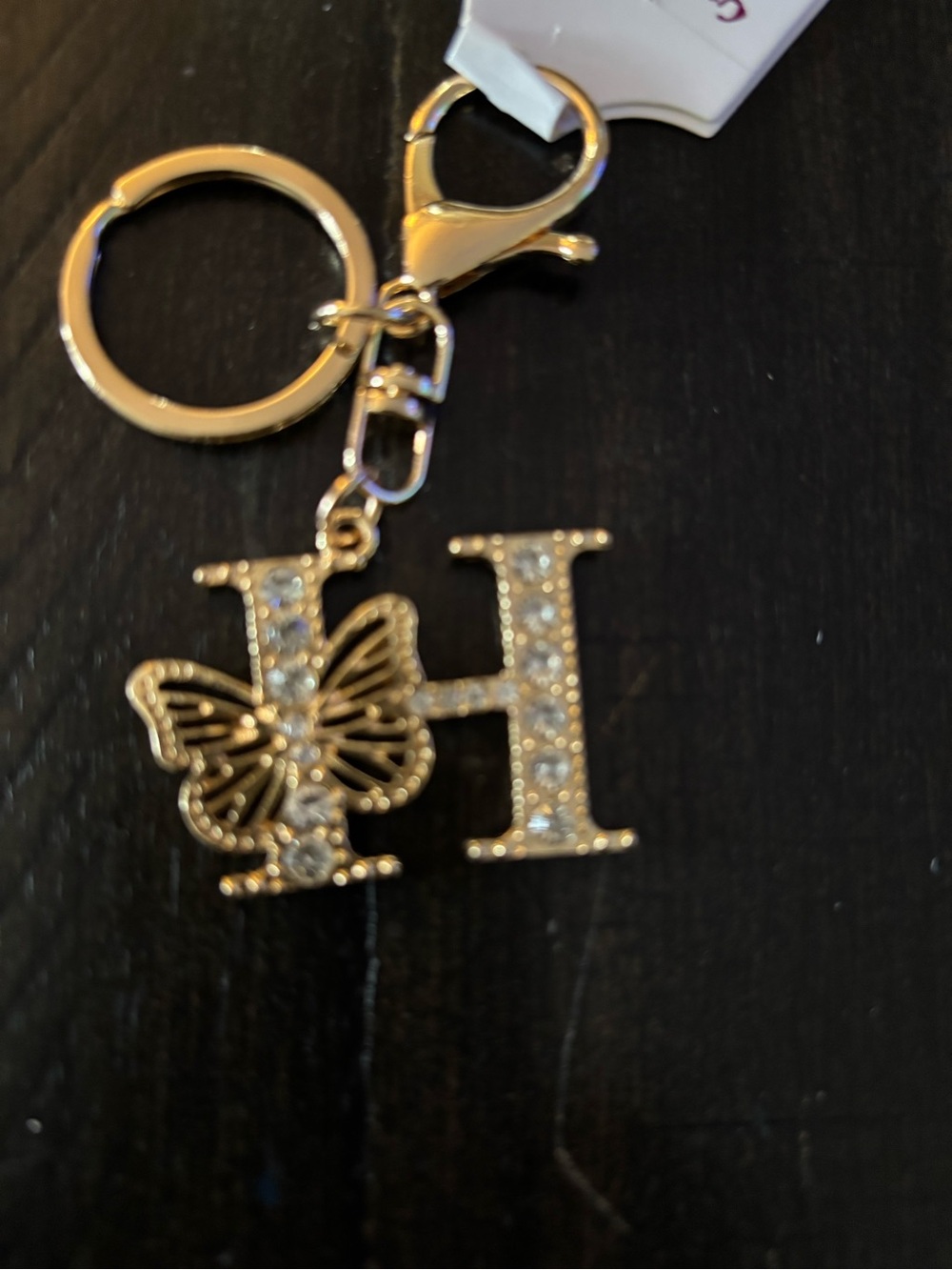 Rhinestone Gold Crystal 'H' Keychain with Butterfly Charm